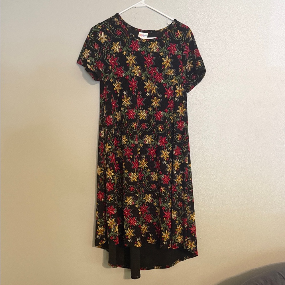 LuLaRoe Black Dress with Red and Yellow Floral Pattern